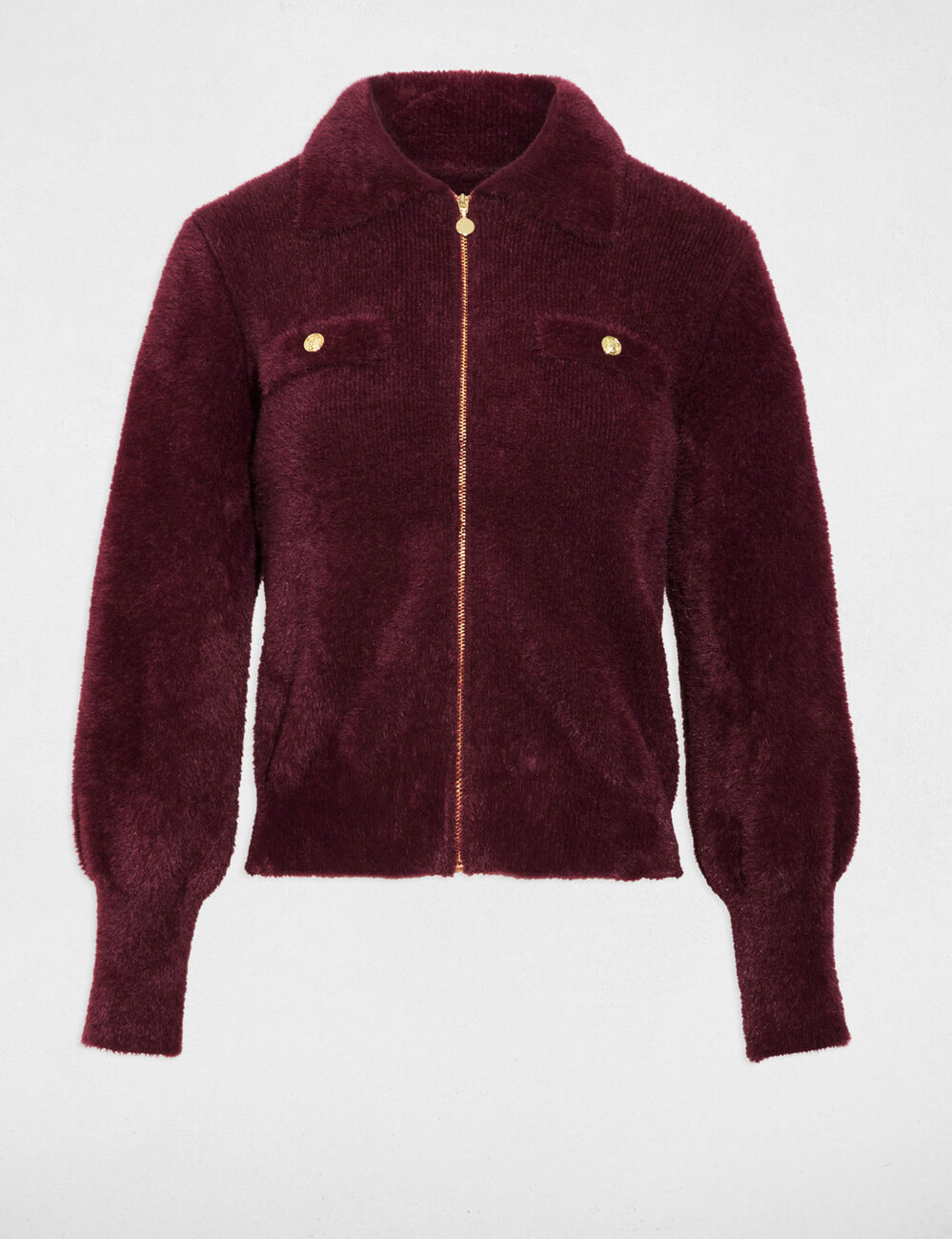 Long-sleeved cardigan with lapel collar plum women