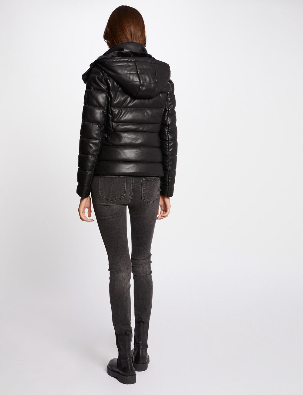 Straight padded jacket with hood black women