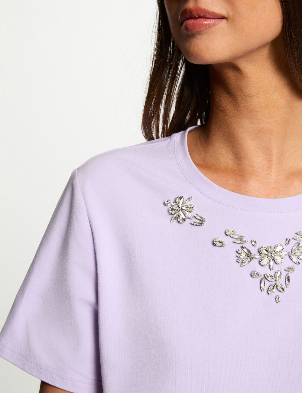 Short-sleeve t-shirt with rhinestones mauve women