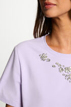 Short-sleeve t-shirt with rhinestones mauve women