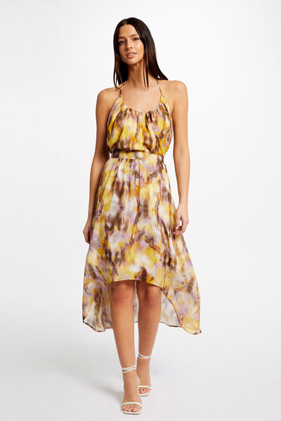 A-line asymmetrical skirt abstract print multico ladies'