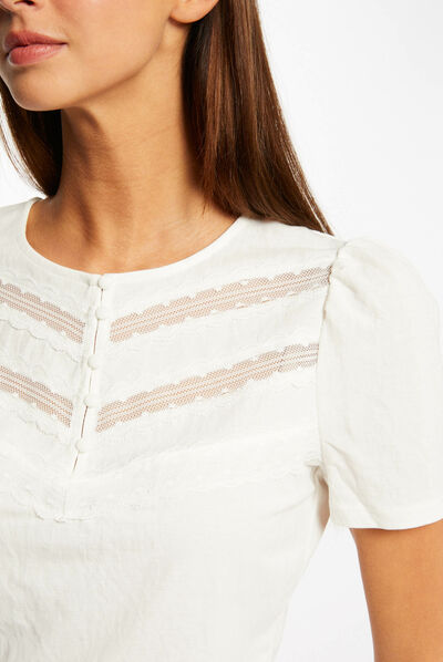 Short-sleeved t-shirt with lace ecru ladies'