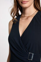 Loose straight midi dress navy blue women