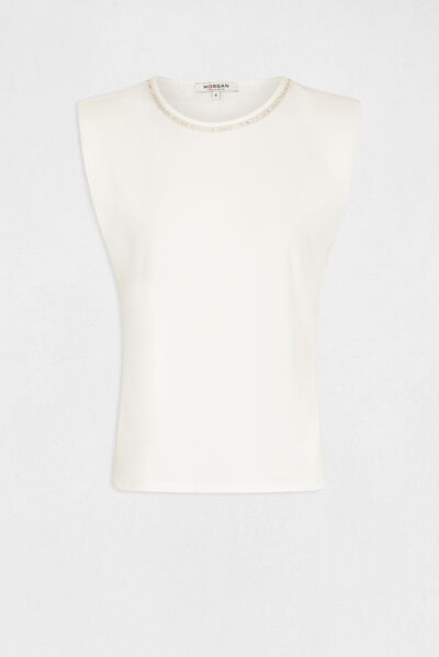 Vest top wide straps padded shoulders ecru ladies'