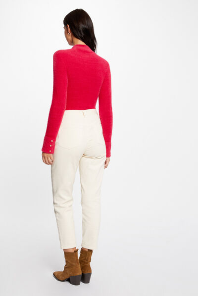 Fluffy knit long-sleeved jumper fuchsia ladies'