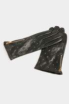 Leather gloves with studs black women