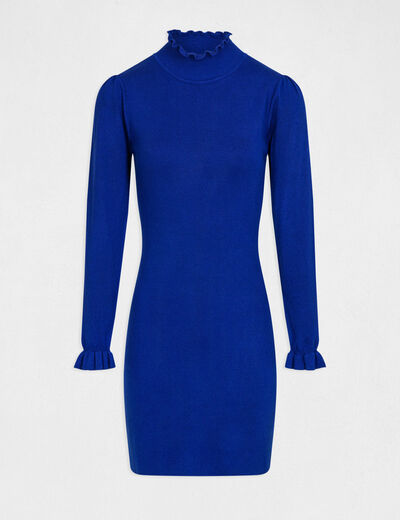Fitted jumper dress with high collar electric blue ladies'