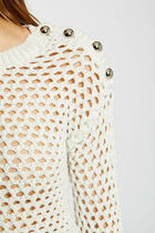 Long-sleeved openwork jumper ivory women