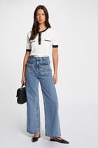 Short-sleeved jumper 2 pockets ecru women