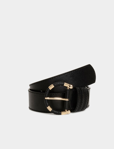 Belt with wrapped buckle black ladies'