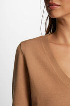 Pull manches longues col en V camel femme