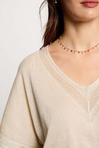 Pull col en V manches courtes ivoire femme