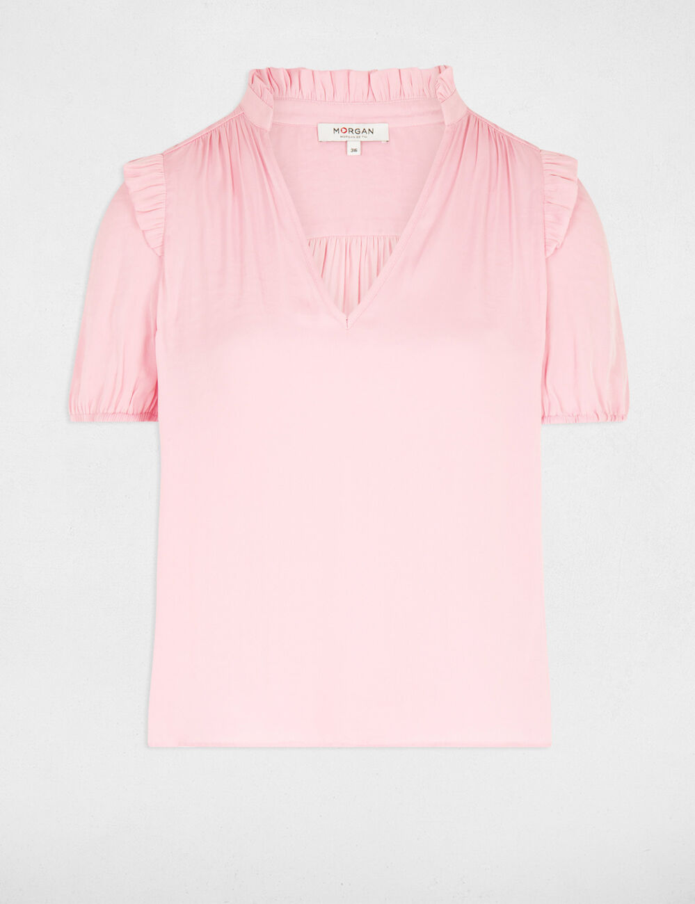 Blouse V-neck and ruffles medium pink women