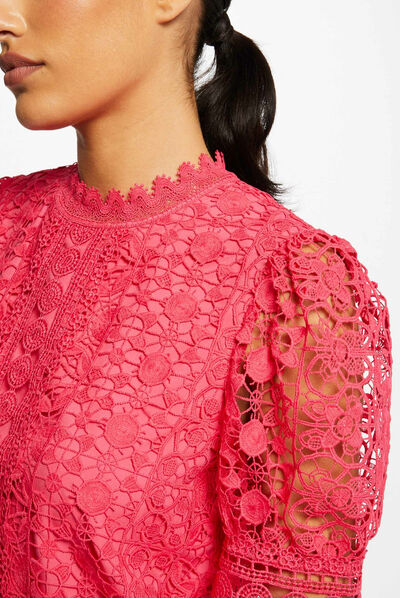 Short-sleeved blouse with lace medium pink ladies'