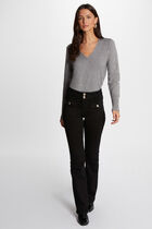 Long-sleeved jumper V-neck mid-grey women