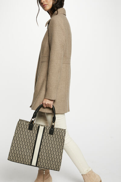 Shopper bag with graphic print black ladies'