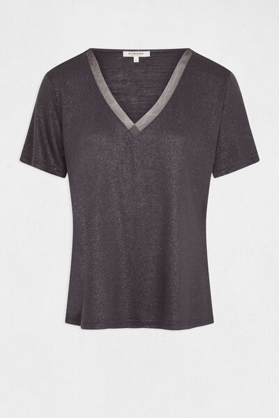 Short-sleeved t-shirt with spangles anthracite grey ladies'