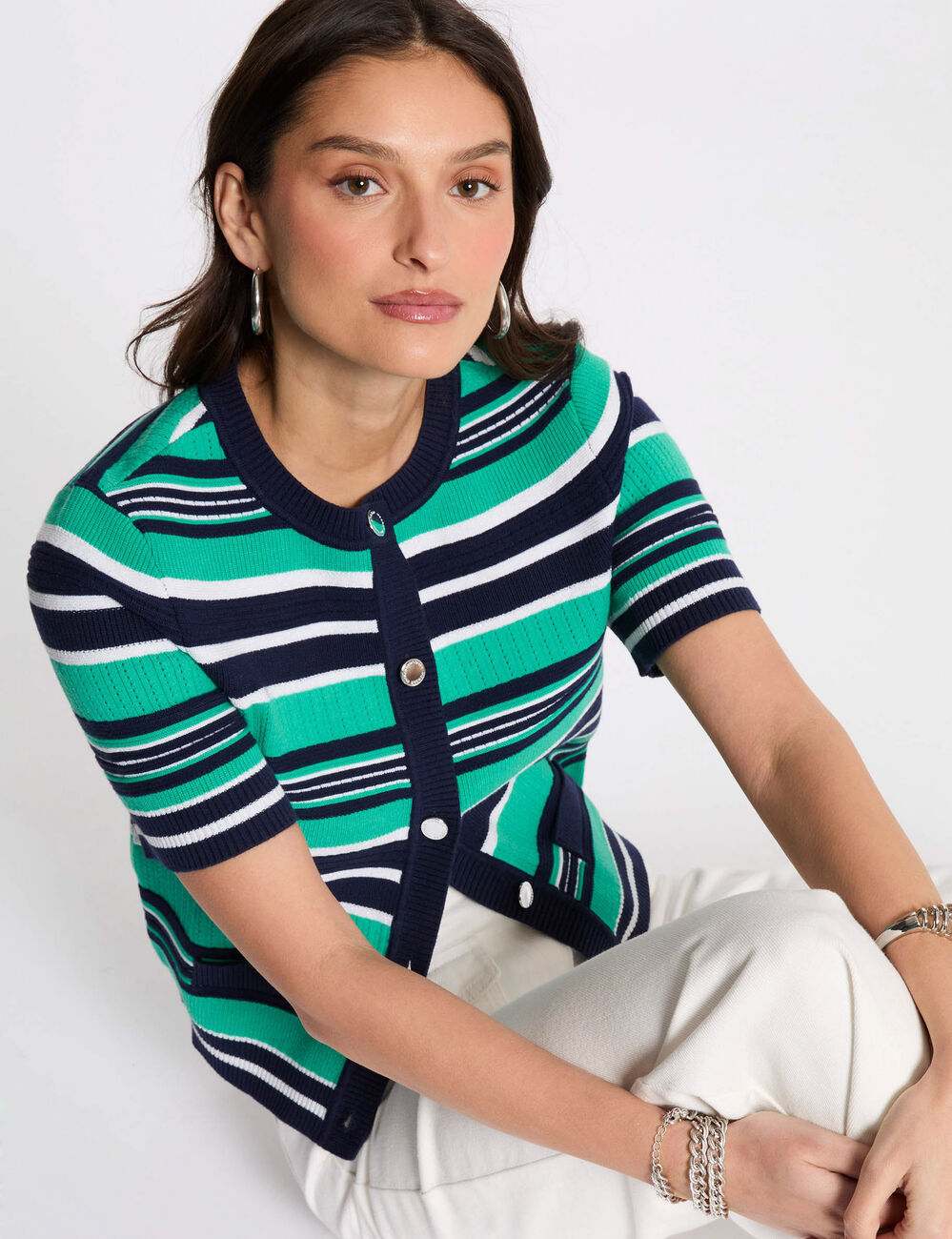 Striped jumper short-sleeves multicolor women
