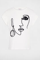 Face embroidery t-shirt white women