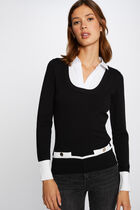 Long-sleeved jumper with double collar black women