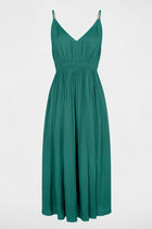 Pleated straight midi dress green women