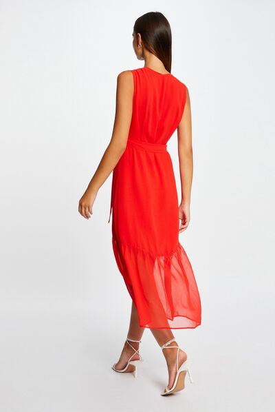 Belted maxi wrap dress red ladies'