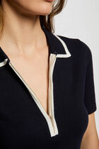 Pull col polo zippé bleu marine femme