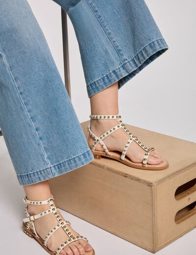 Flat sandals with studs white women