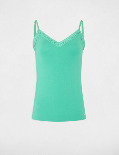 Vest top thin straps with lace strips green women