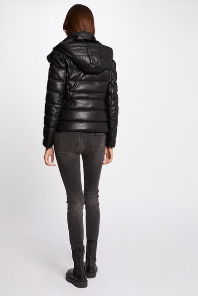 Straight padded jacket with hood black ladies'