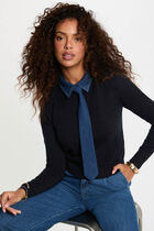Sweater with a turned-down collar navy blue women
