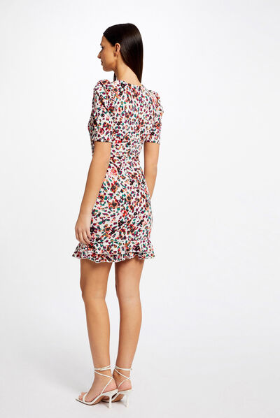 Shirred fitted dress floral print multico ladies'