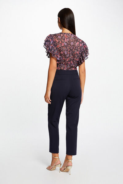 Cropped fitted suit trousers navy ladies'