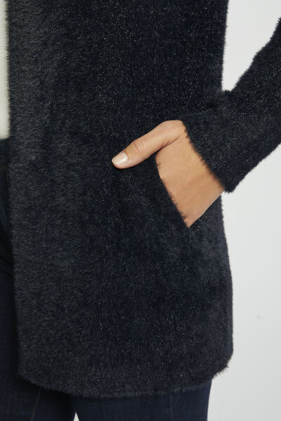 Straight cardigan metallised threads navy ladies'