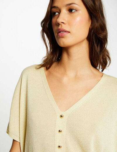 Short-sleeved jumper with buttons straw yellow women