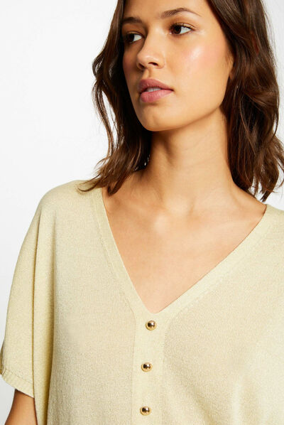 Short-sleeved jumper with buttons straw yellow ladies'