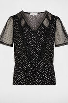 T-shirt manches courtes à pois noir femme