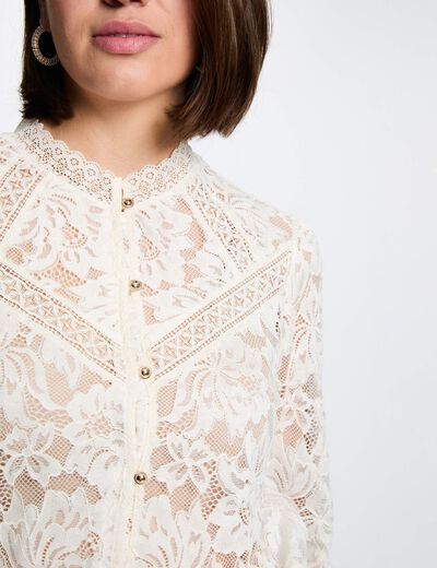 Lace high neck t-shirt ivory women