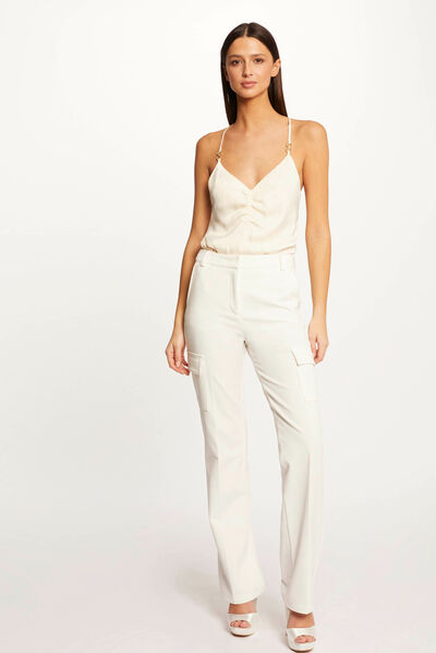 Straight trousers with side pockets ecru ladies'