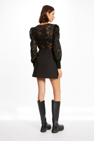 Long-sleeved t-shirt with lace black ladies'