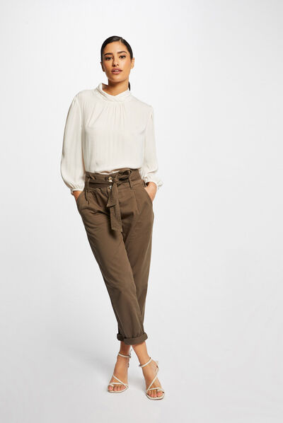 Cropped belted peg trousers khaki green ladies'