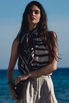 Pleated top with lavalli&egrave;re neck multicolor women
