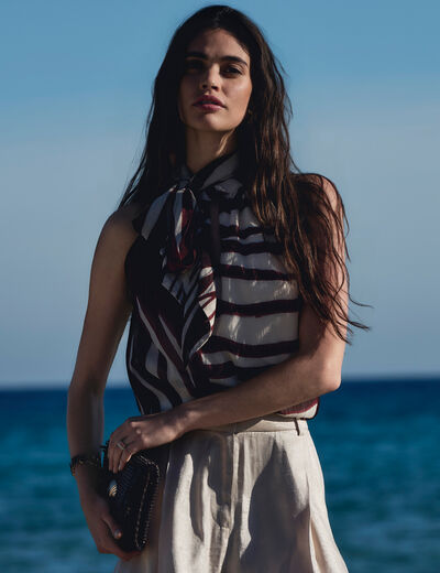 Pleated top with lavalli&egrave;re neck multicolor women