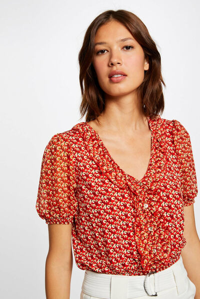 Short-sleeved t-shirt vegetal print red ladies'