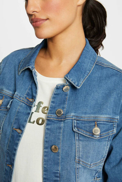 Straight buttoned denim jacket stone denim ladies'
