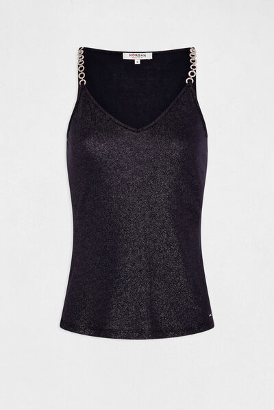 Vest top thin straps with chains navy ladies'