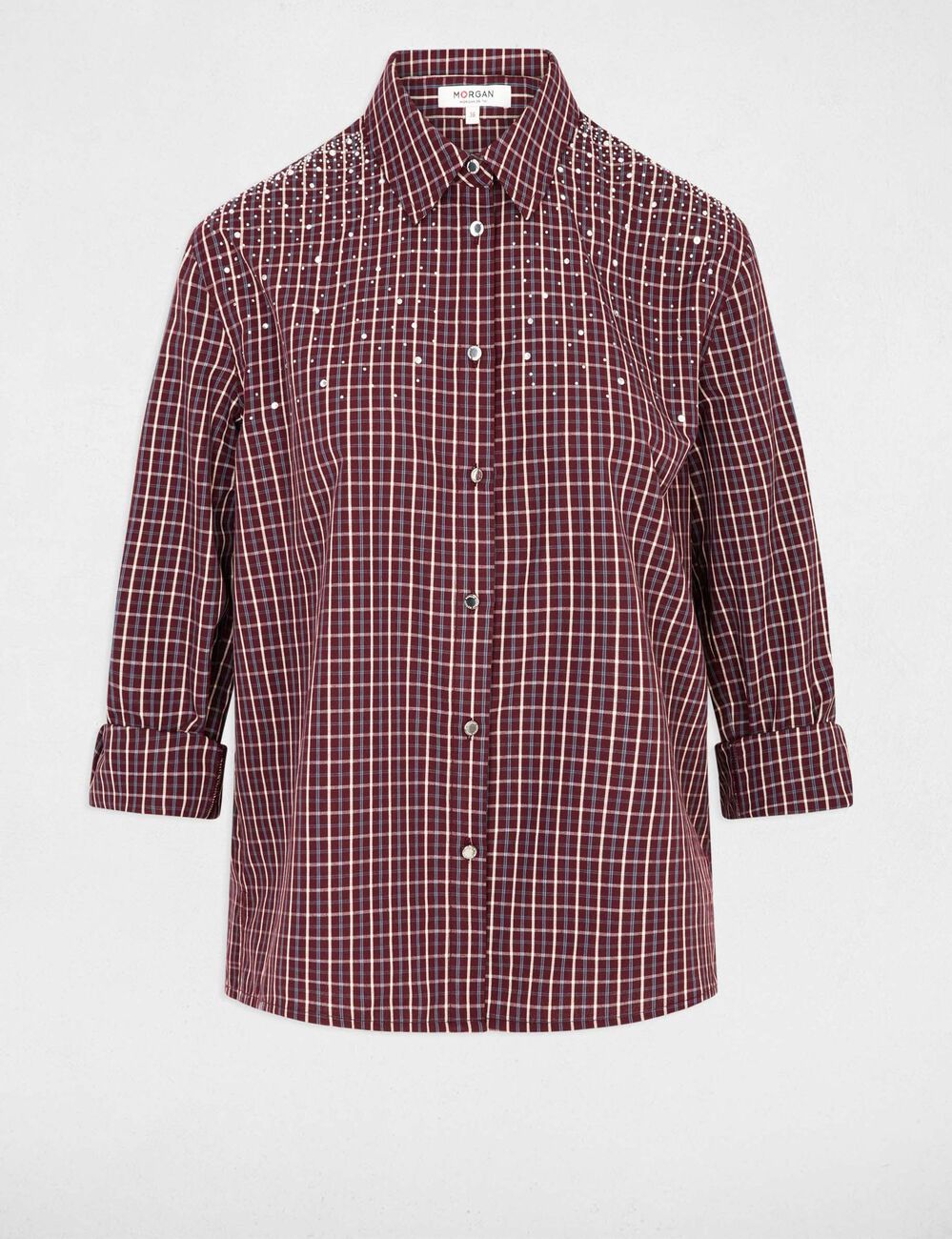 Checked shirt with rhinestones bordeaux women