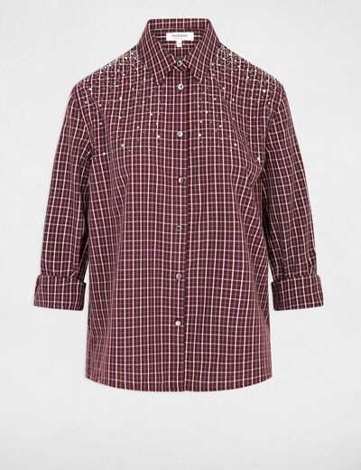 Checked shirt with rhinestones bordeaux women