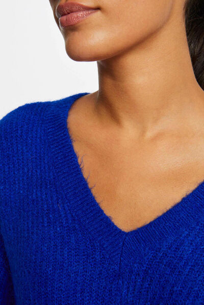 Long-sleeved jumper with V-neck electric blue ladies'