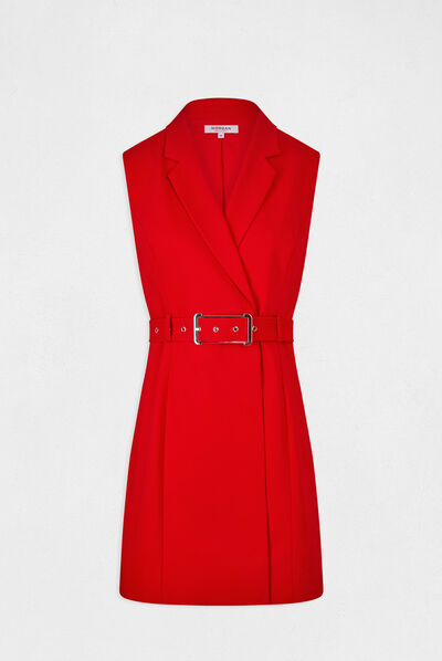 Sleeveless belted wrap dress red ladies'